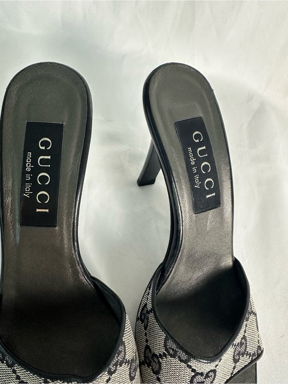 Vintage Gucci GG Monogram Canvas Heeled Mules Slides Black 6.5B Made in Italy - Picture 3 of 14